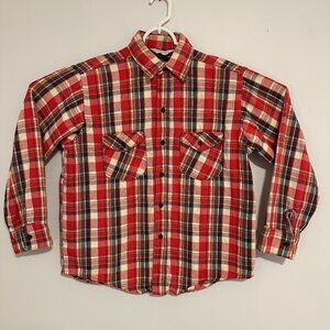 Arctic Casual Button Down Mens Large Red Picnic Plaid Rugged Flannel Shacket